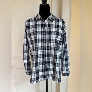 Loft Size M Striped Squared Black/white And Gray Long Sleeve Button Down Blouse